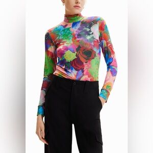 Desigual Colorful satin stretch Patterned Turtleneck